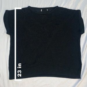 Black Meshy Floral Print Tee